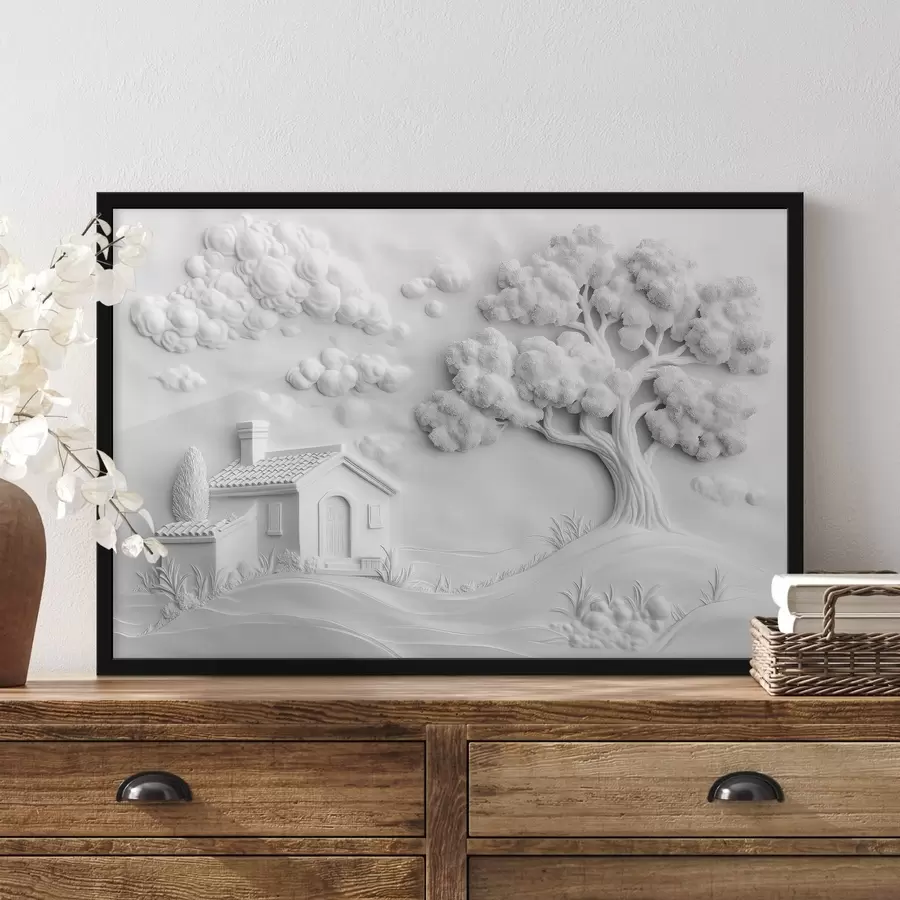 murales de pared imitación en 3D del estuco de una casa de campo en el pueblo f41878