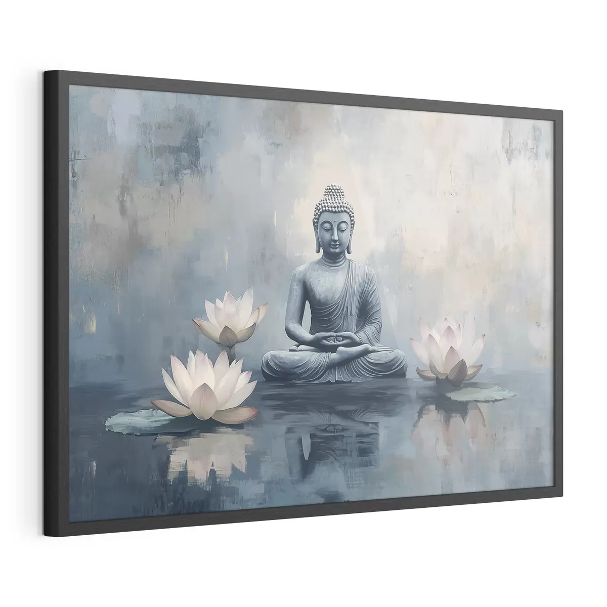 Poster Buda meditando en el lago con lotos, estilo oriental, acrílico f41891