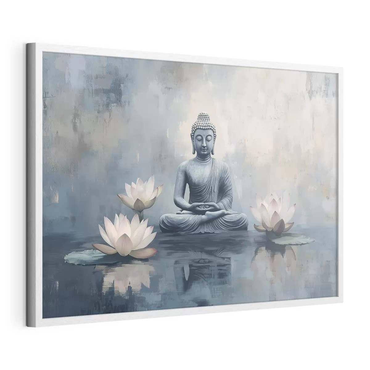 Poster Buda meditando en el lago con lotos, estilo oriental, acrílico f41891