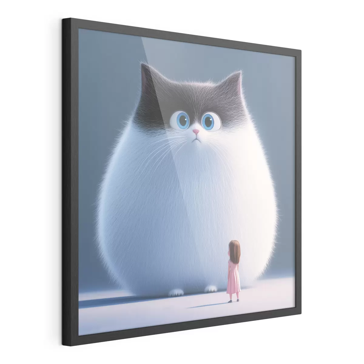Poster Un gato esponjoso sorprendido con una niña en estilo ilustración f41974