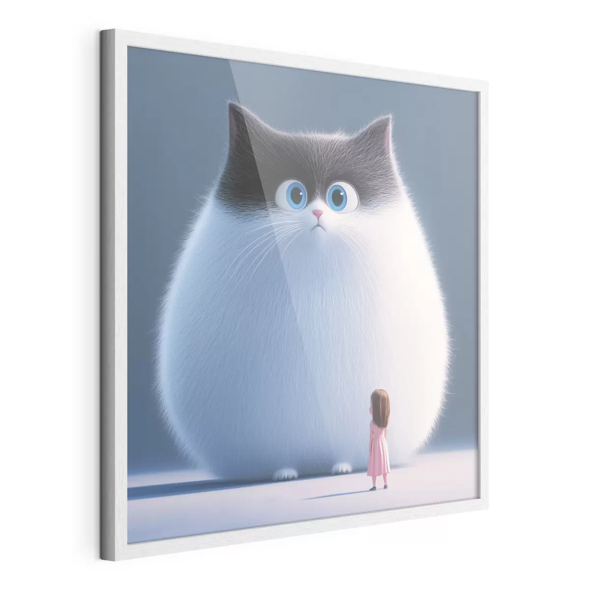 Poster Un gato esponjoso sorprendido con una niña en estilo ilustración f41974