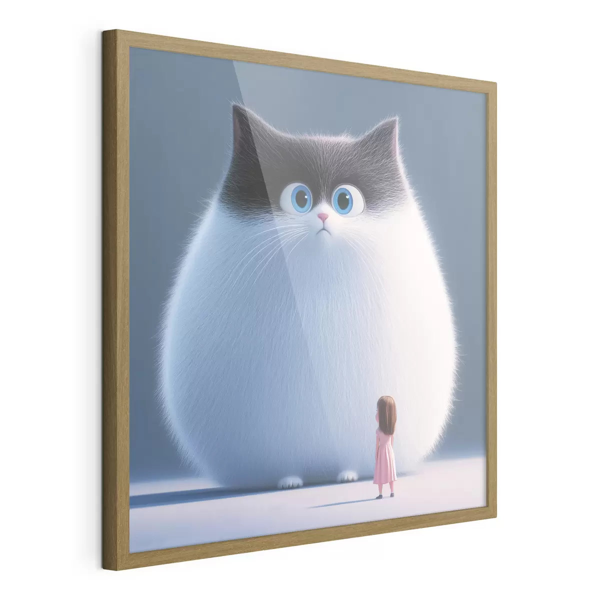 Poster Un gato esponjoso sorprendido con una niña en estilo ilustración f41974