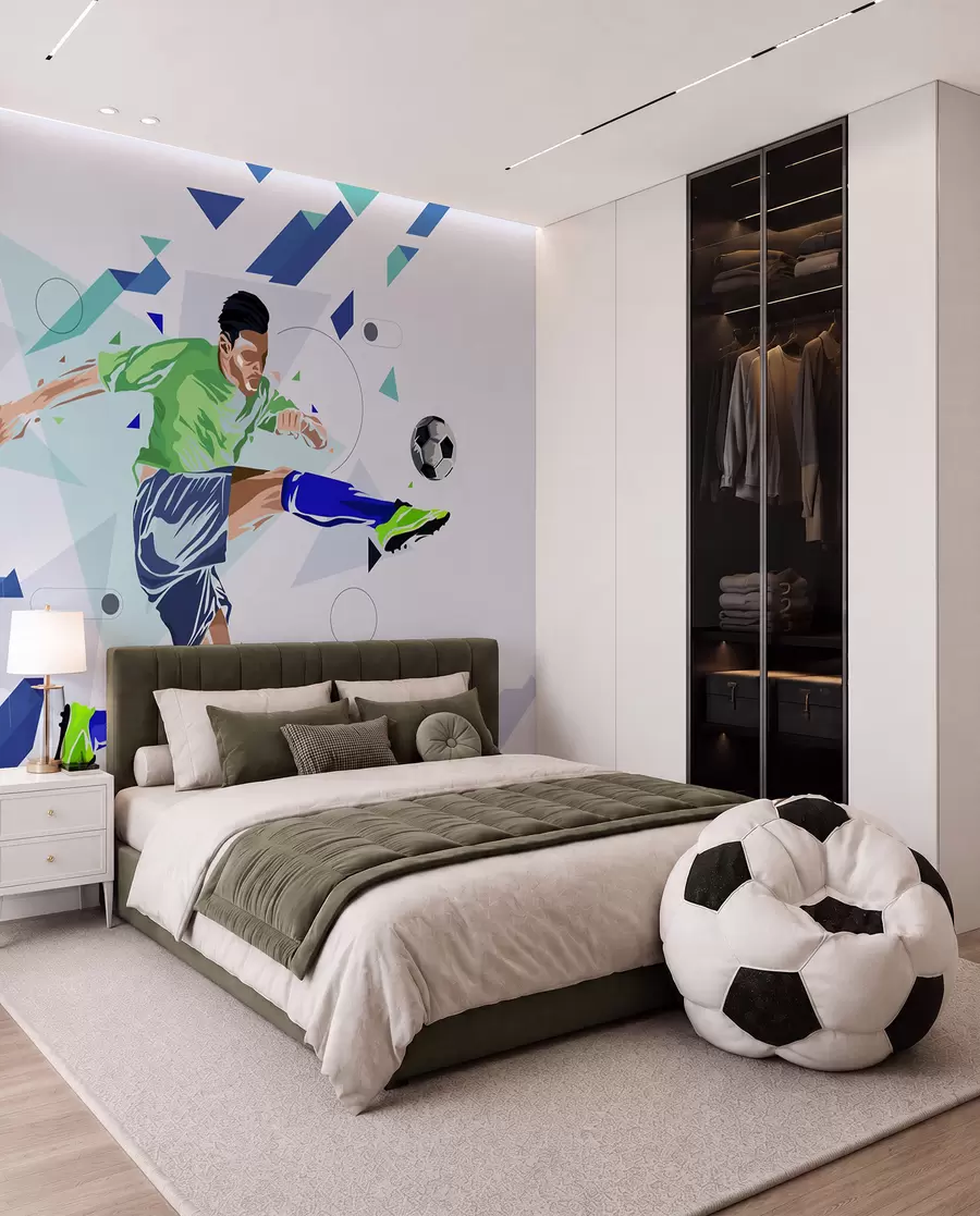 murales de pared el jugador de fútbol que chuta el balón w02401