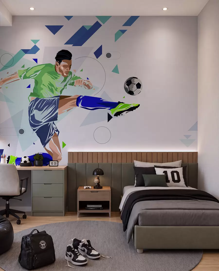 murales de pared el jugador de fútbol que chuta el balón w02401