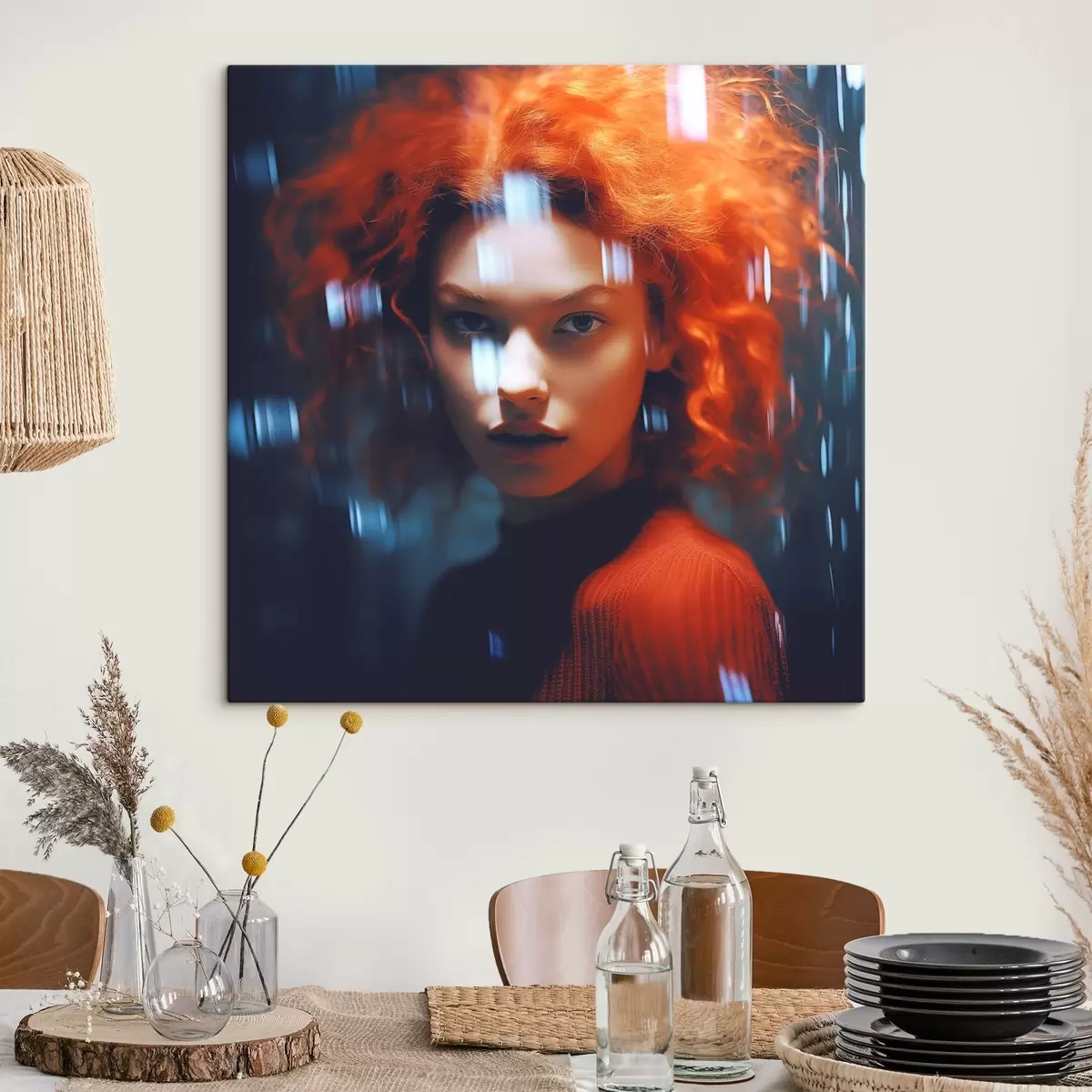 murales de pared Chica pelirroja sobre fondo azul oscuro s41934