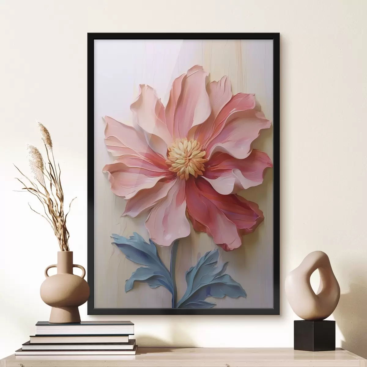 Poster Pinceladas de pintura imitación flor rosa f41941