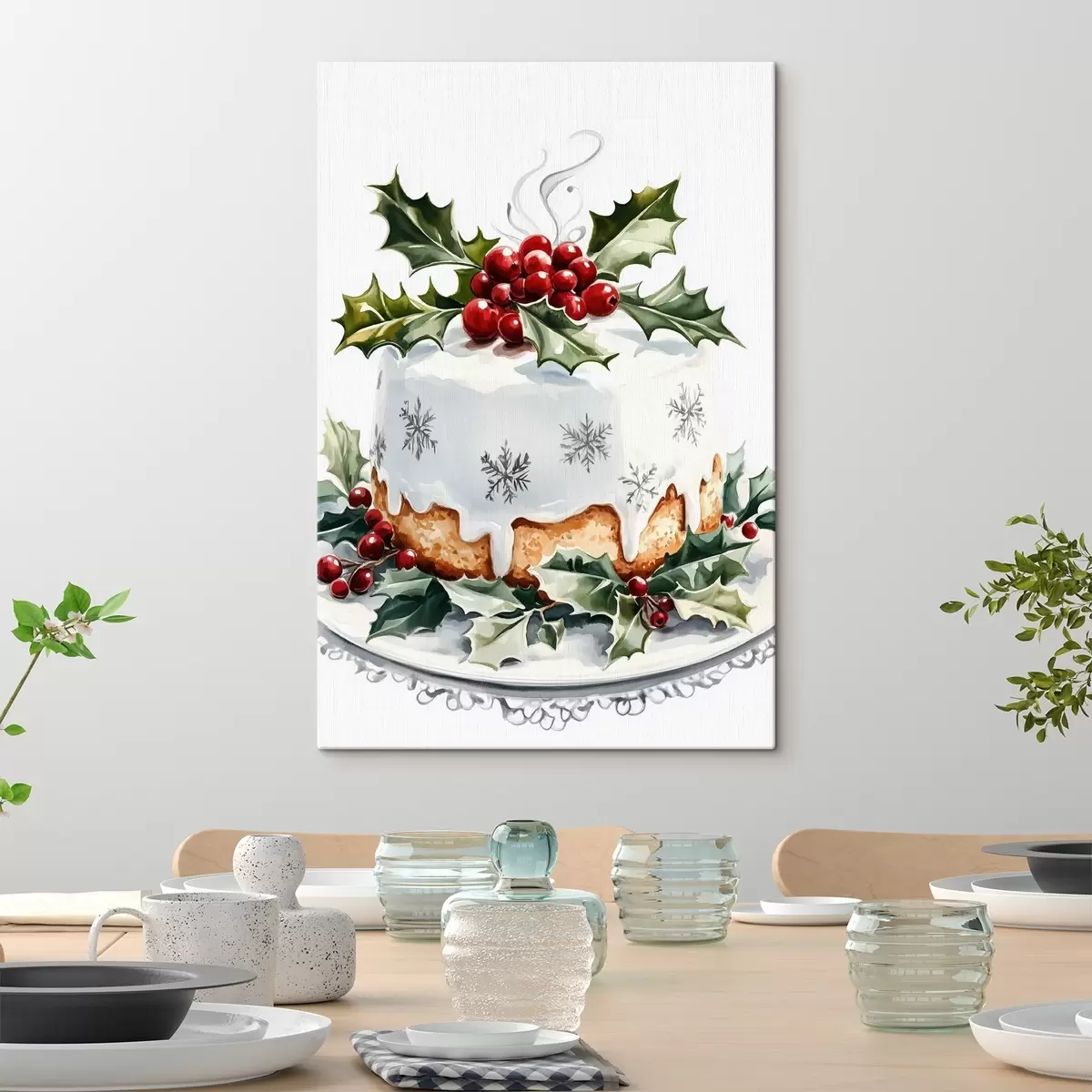 murales de pared Delicioso pastel festivo con frutos rojos, estilo acuarela s41947