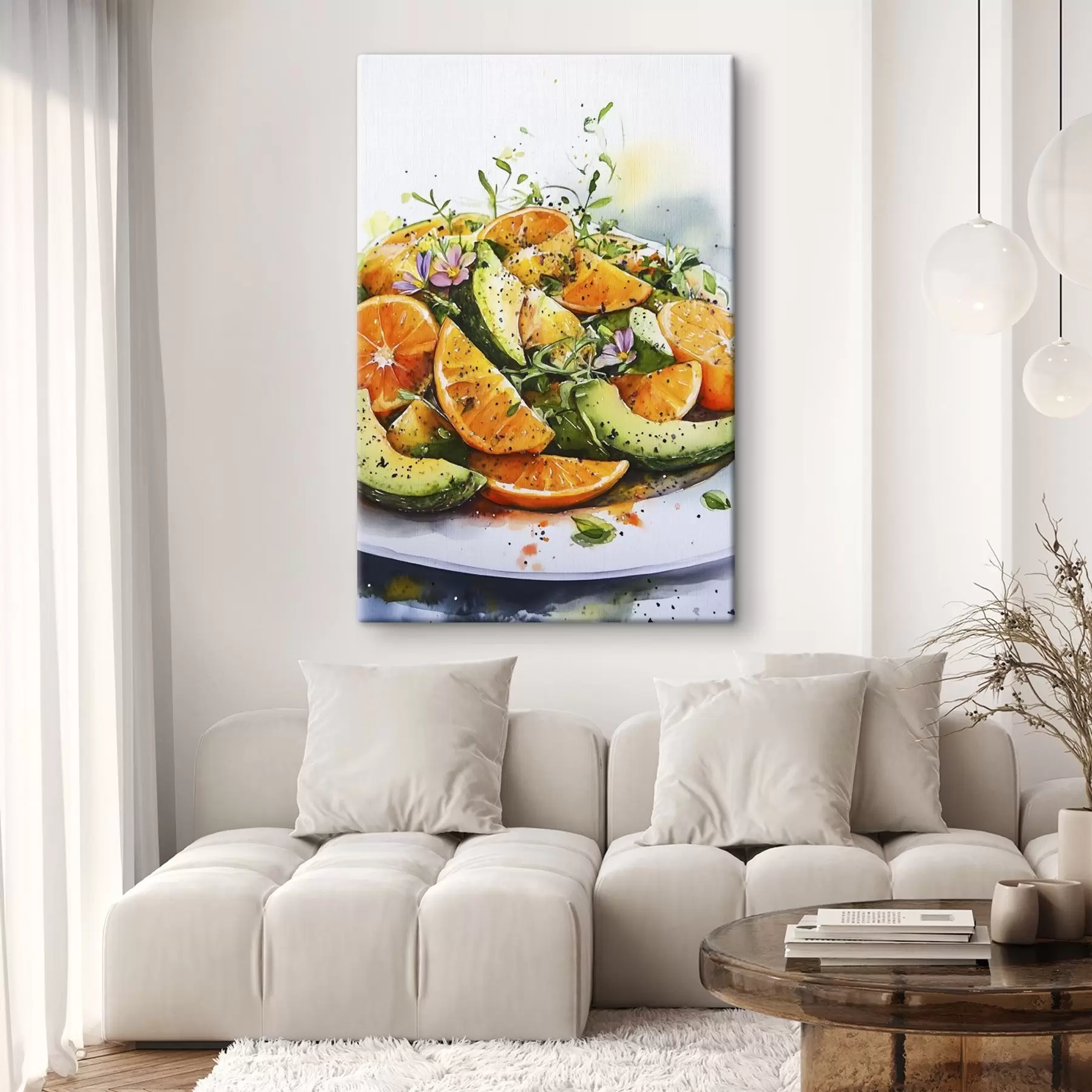 murales de pared Ensalada estilo acuarela con calabaza, naranjas y aguacate  s41957
