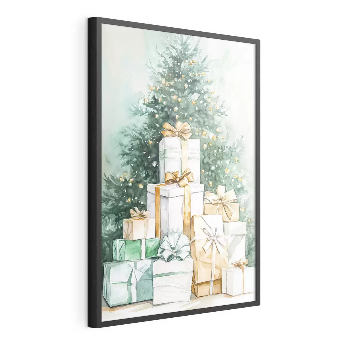 Poster Árbol de Navidad con regalos envueltos, estilo acuarela, festivo f41944