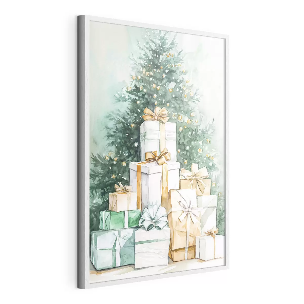 Poster Árbol de Navidad con regalos envueltos, estilo acuarela, festivo f41944