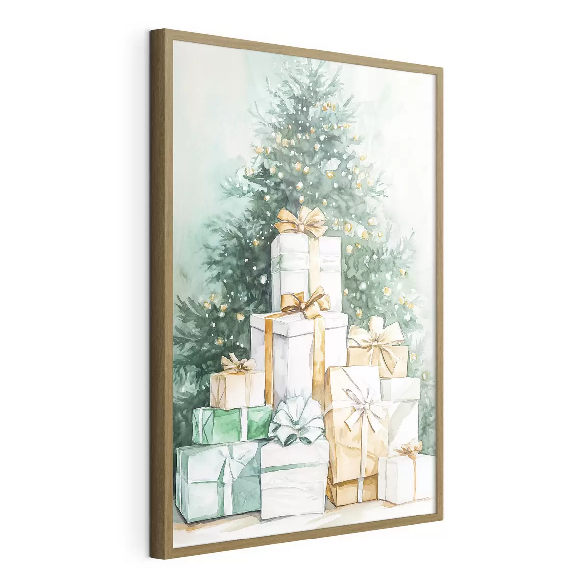 Poster Árbol de Navidad con regalos envueltos, estilo acuarela, festivo f41944