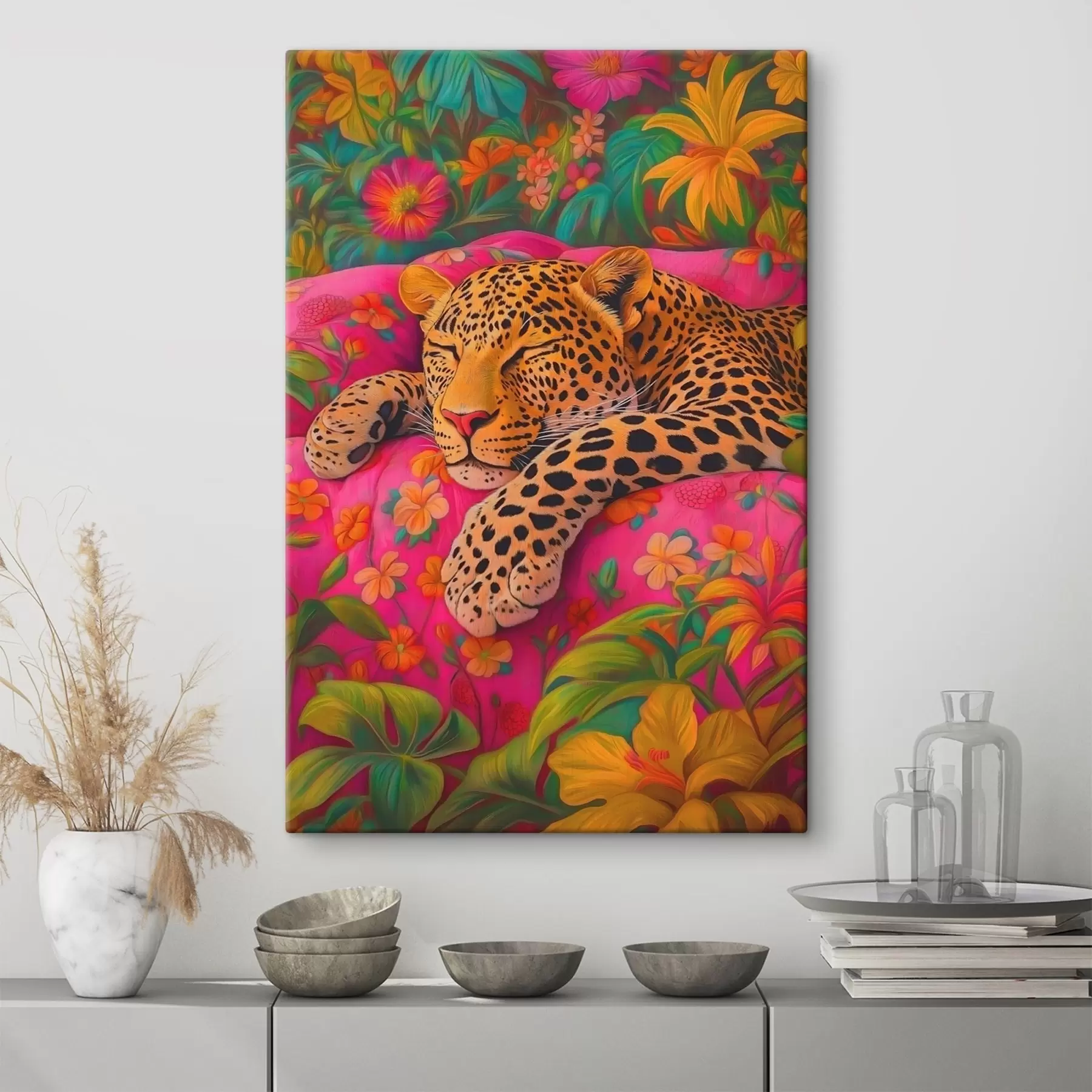 murales de pared Leopardo dormido entre las flores s41929