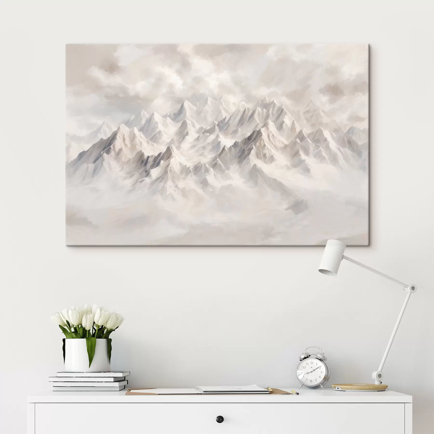 murales de pared Montañas blancas nevadas en la niebla s40629