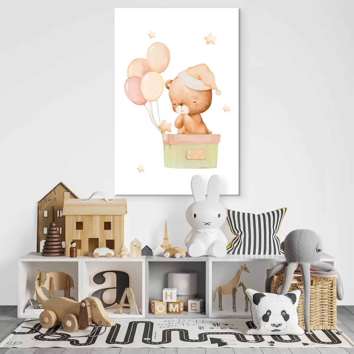 murales de pared Simpático oso con globos y estrellas s37918
