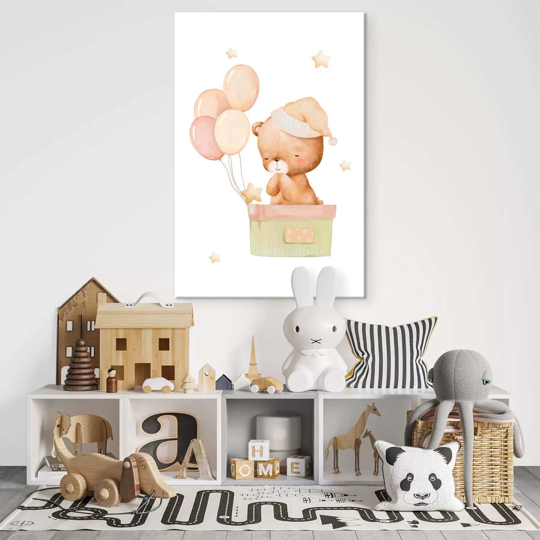 murales de pared Simpático oso con globos y estrellas s37918