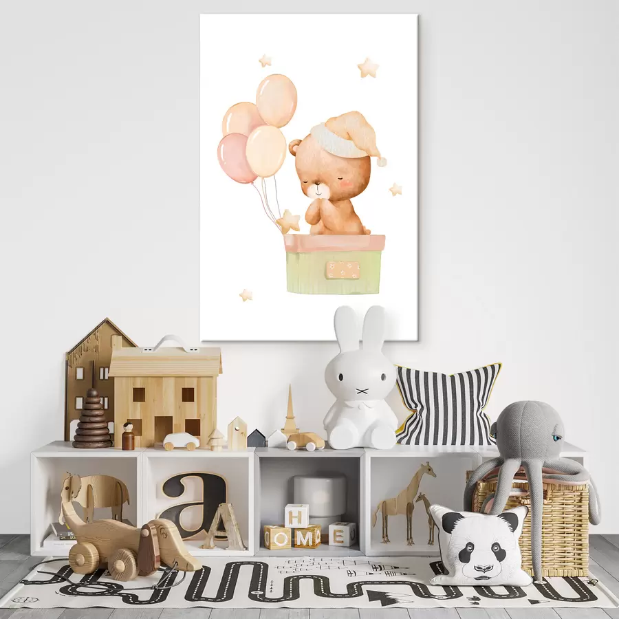 murales de pared Simpático oso con globos y estrellas s37918