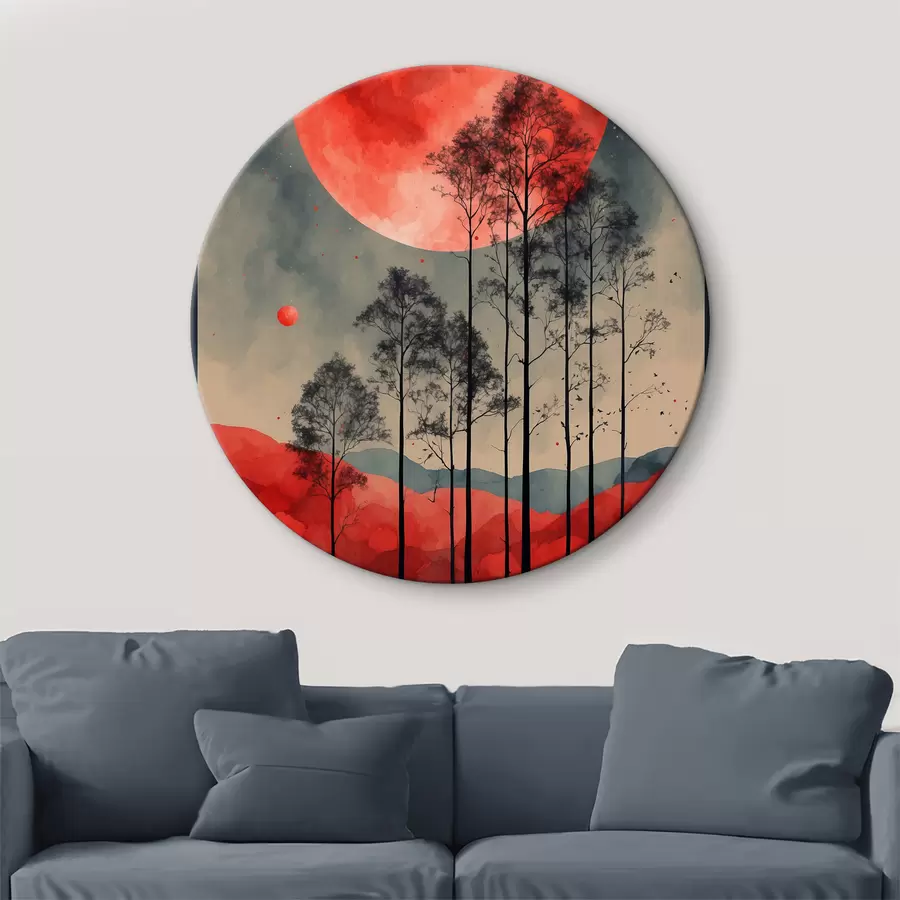 murales de pared Una sangrienta luna llena sobre el bosque r38862