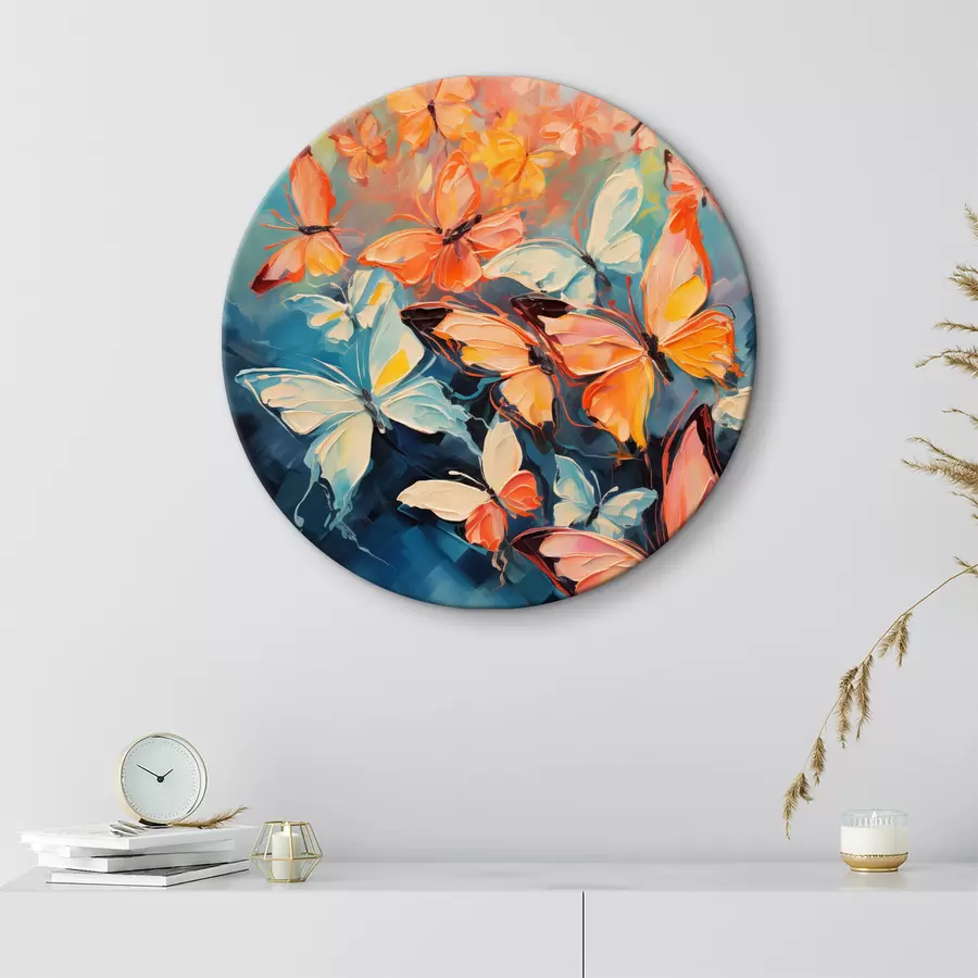 murales de pared Una bandada de mariposas volando sobre una pintura al óleo azul r39922