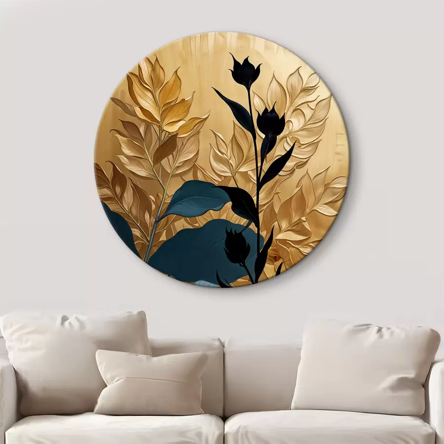 murales de pared Composición floral abstracta con grandes hojas y siluetas oscuras r38822