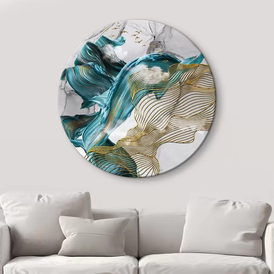 murales de pared Ondas abstractas de color verde azulado y líneas fluidas r35797