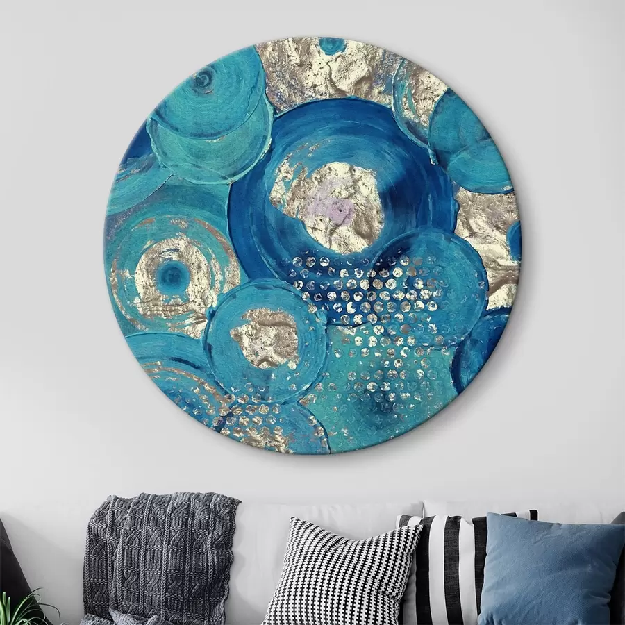 murales de pared Círculos azules con puntos dorados, pinturas al óleo r01035