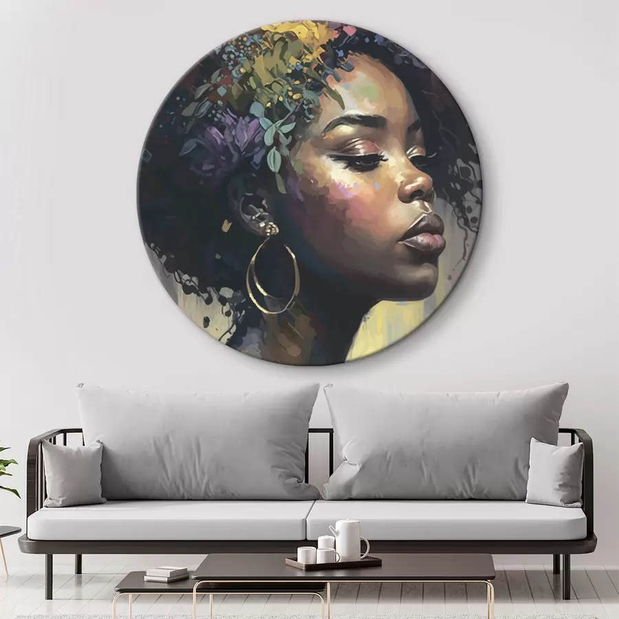 murales de pared Hermosa mujer negra con el pelo de color r36577