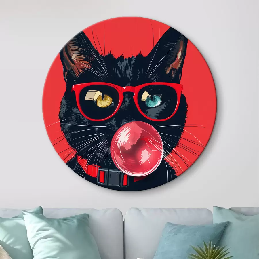 murales de pared Gato negro con gafas r39224