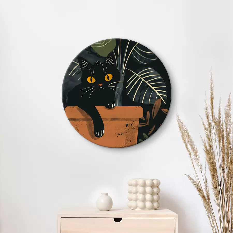 murales de pared Gato en una maceta con una flor r40268