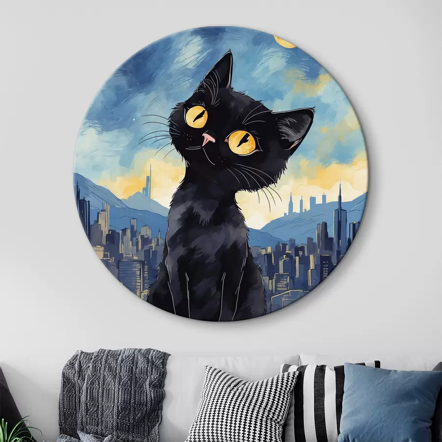 murales de pared Gato sobre un fondo de ciudad r38861