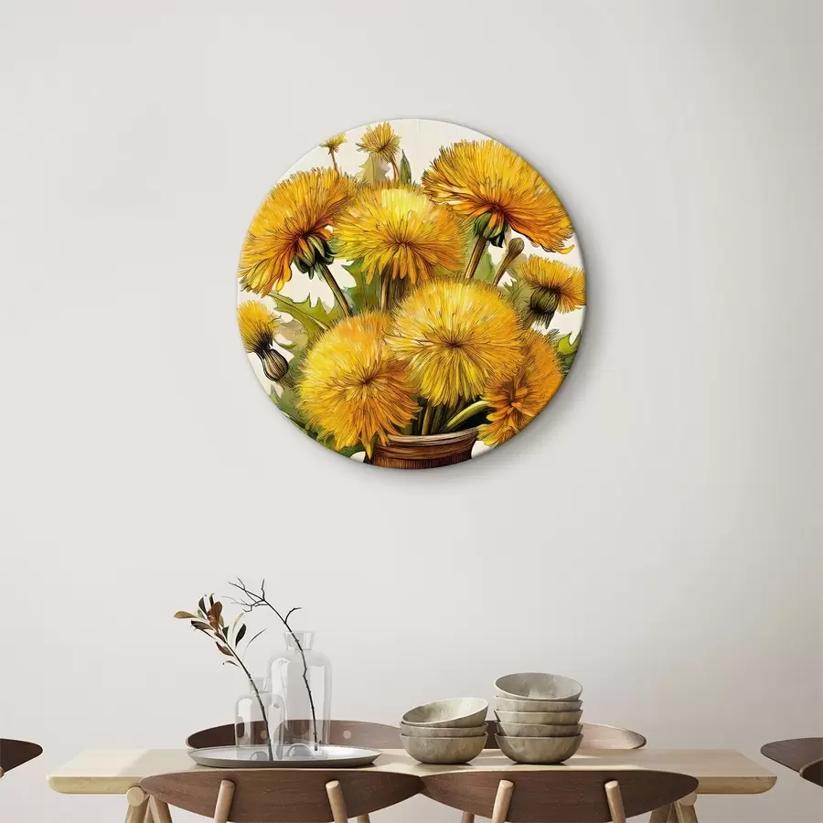 murales de pared Dientes de león, ramo de dientes de león en un jarrón, dientes de león amarillos r40418