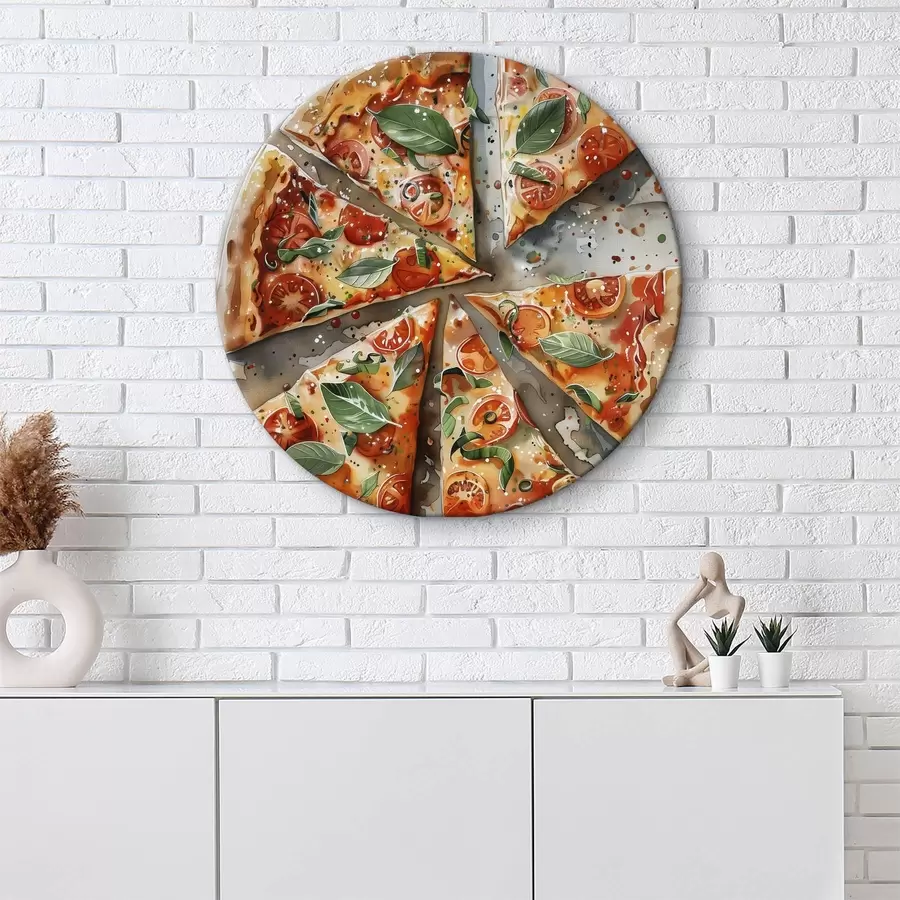 murales de pared Deliciosa pizza italiana, acuarela, margarita, tomates r39703