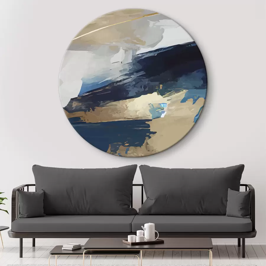 murales de pared Expresiva abstracción gris y azul con dorado r36621