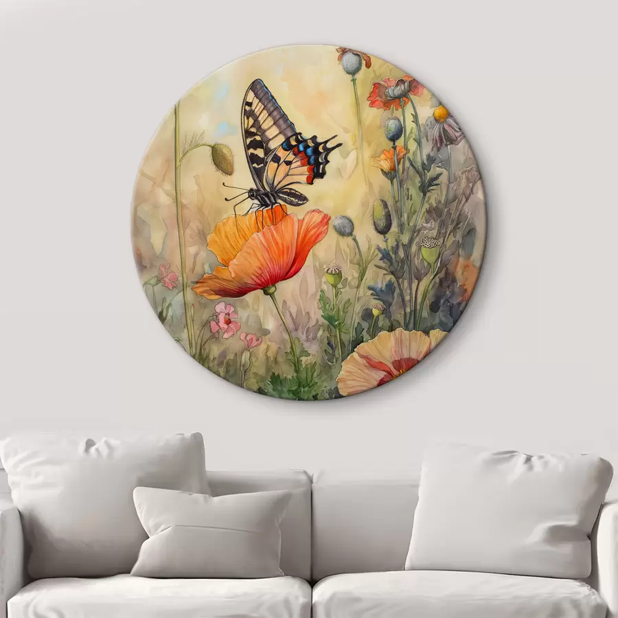 murales de pared Campo de amapolas y mariposas r38520