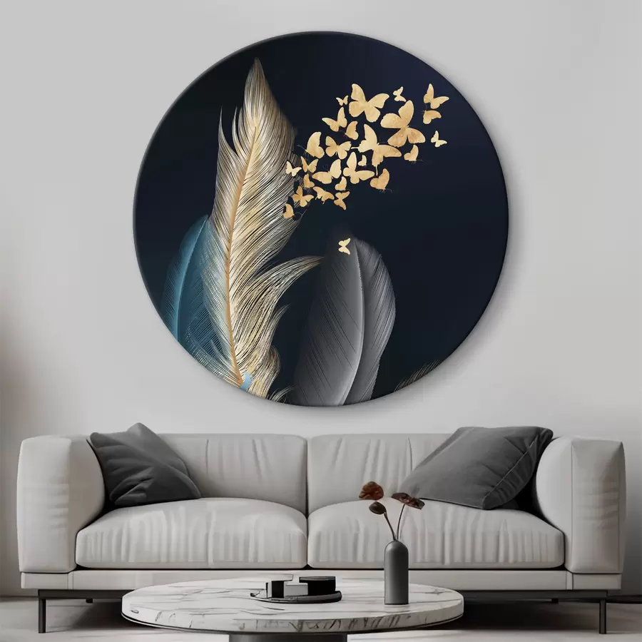 murales de pared Plumas doradas y mariposas r03899