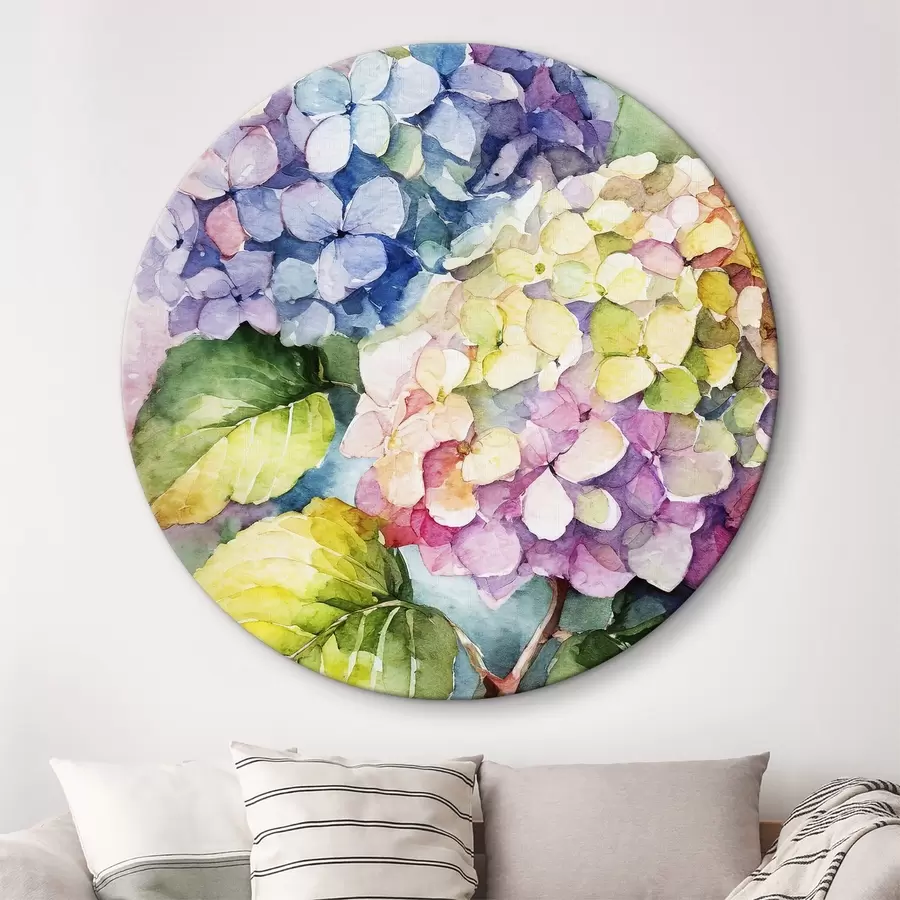 murales de pared Acuarela de hortensias, flores de verano, colores naturales r37342