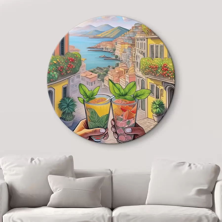 murales de pared Ciudad italiana, costa del mar, cócteles, vocación, arquitectura, verano, acuarela r38392