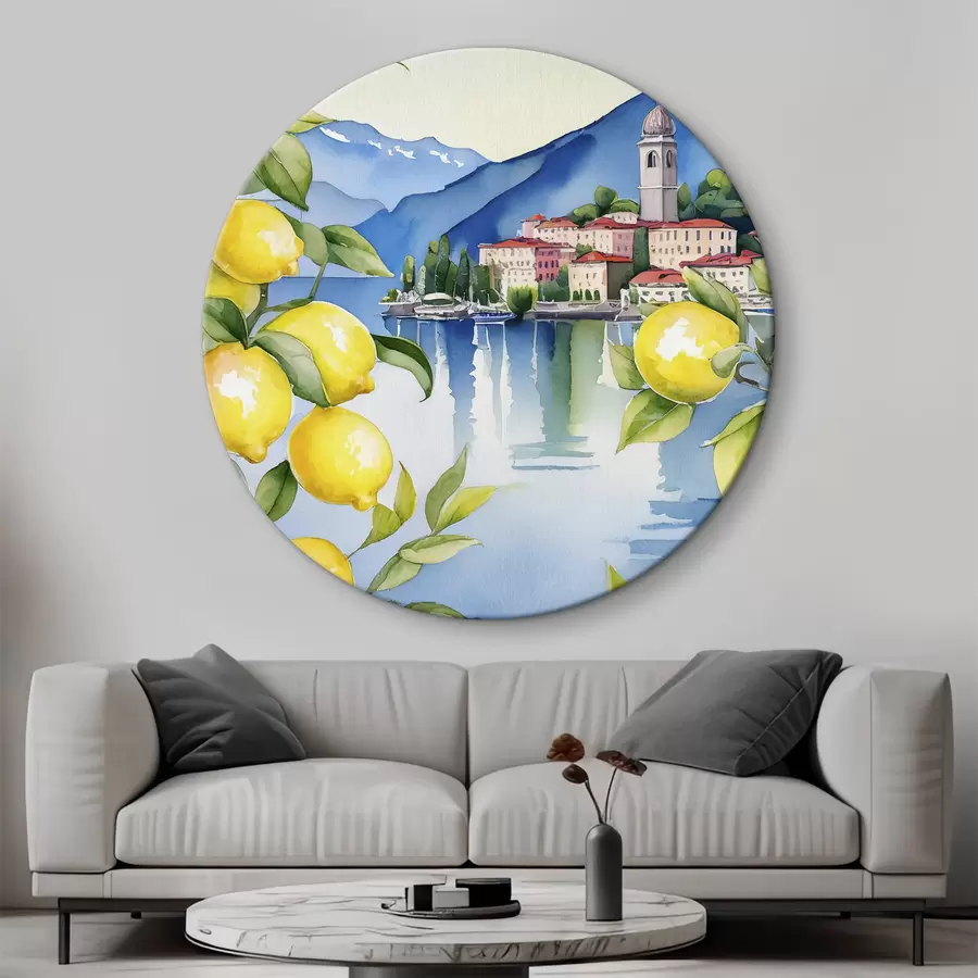 murales de pared Lago Como, acuarela, Italia, verano, montañas, limonero, mar, ciudad vieja r38398