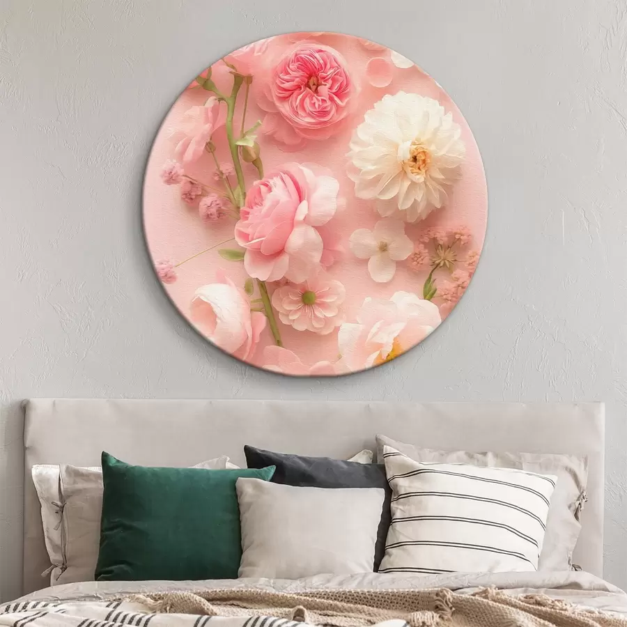 murales de pared Flores exuberantes sobre un fondo rosa r39576
