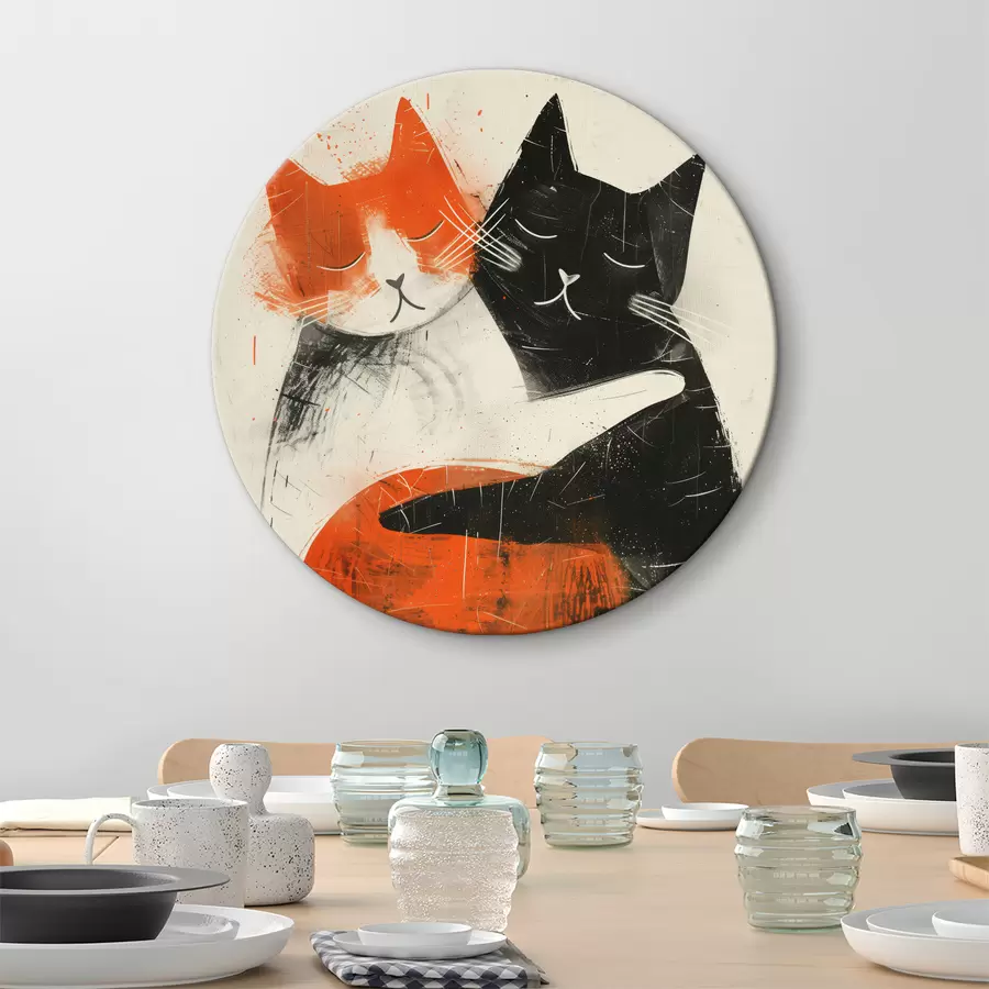 murales de pared Ilustración minimalista en tinta de dos lindos gatos r39725