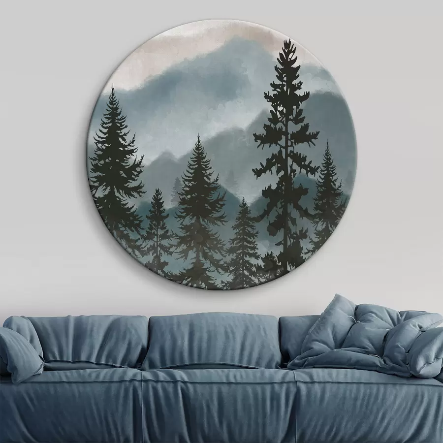 murales de pared Paisaje de montaña con abetos en acuarela r37017