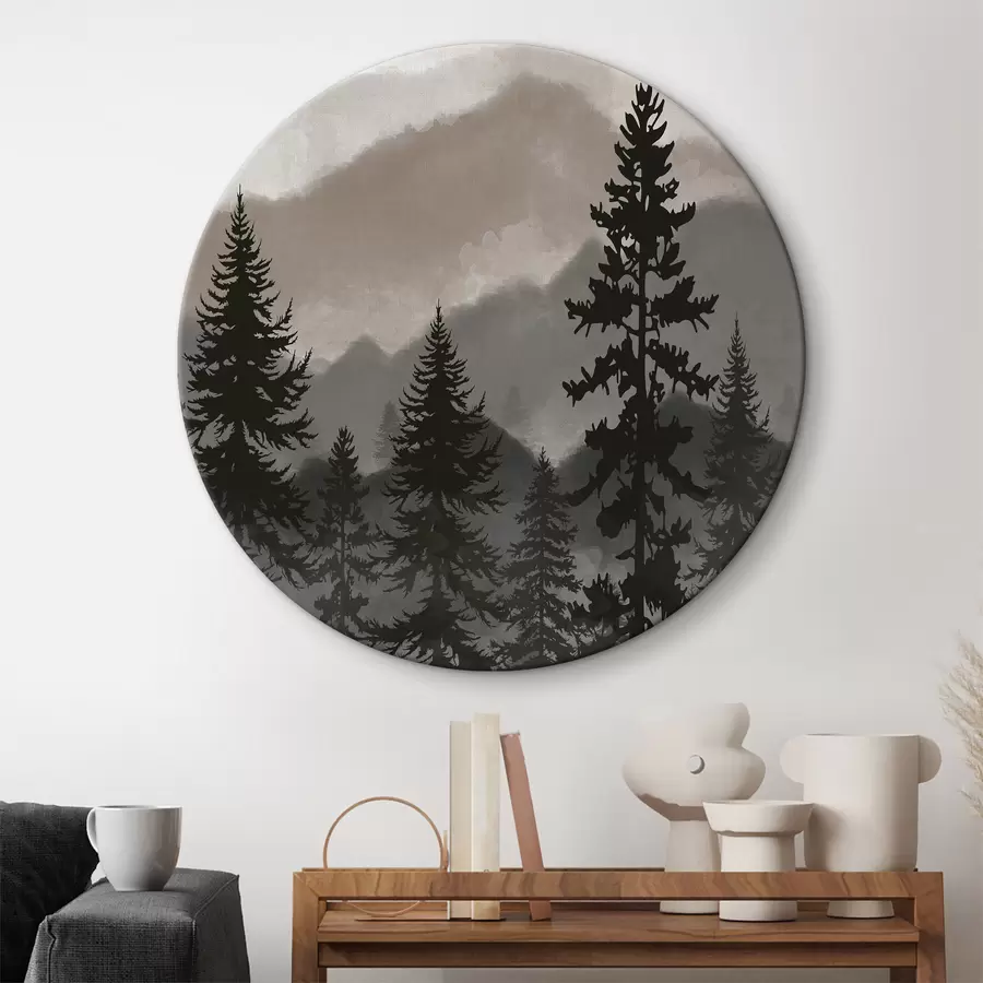 murales de pared Paisaje de montaña con abetos en acuarela r37017v1