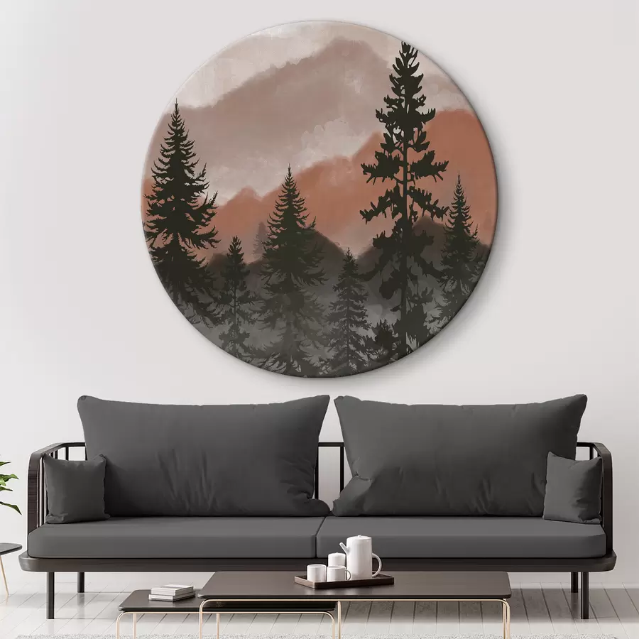 murales de pared Paisaje de montaña con abetos en acuarela r37017v2