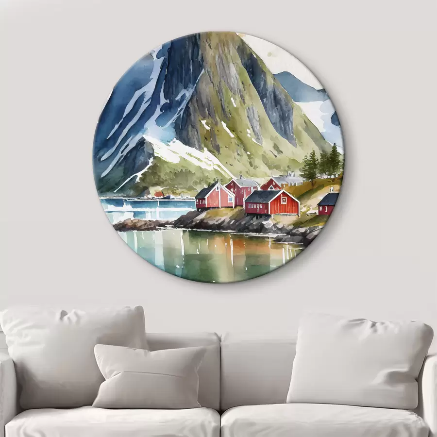 murales de pared Noruega, naturaleza, acuarela, Lofoten r36685