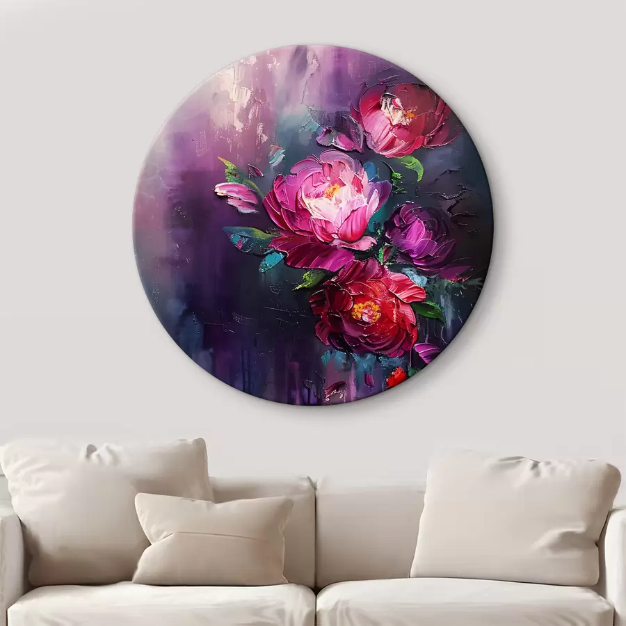 murales de pared Pintar rosas, flores en flor al estilo de pintura al óleo, sobre un fondo morado oscuro r38108