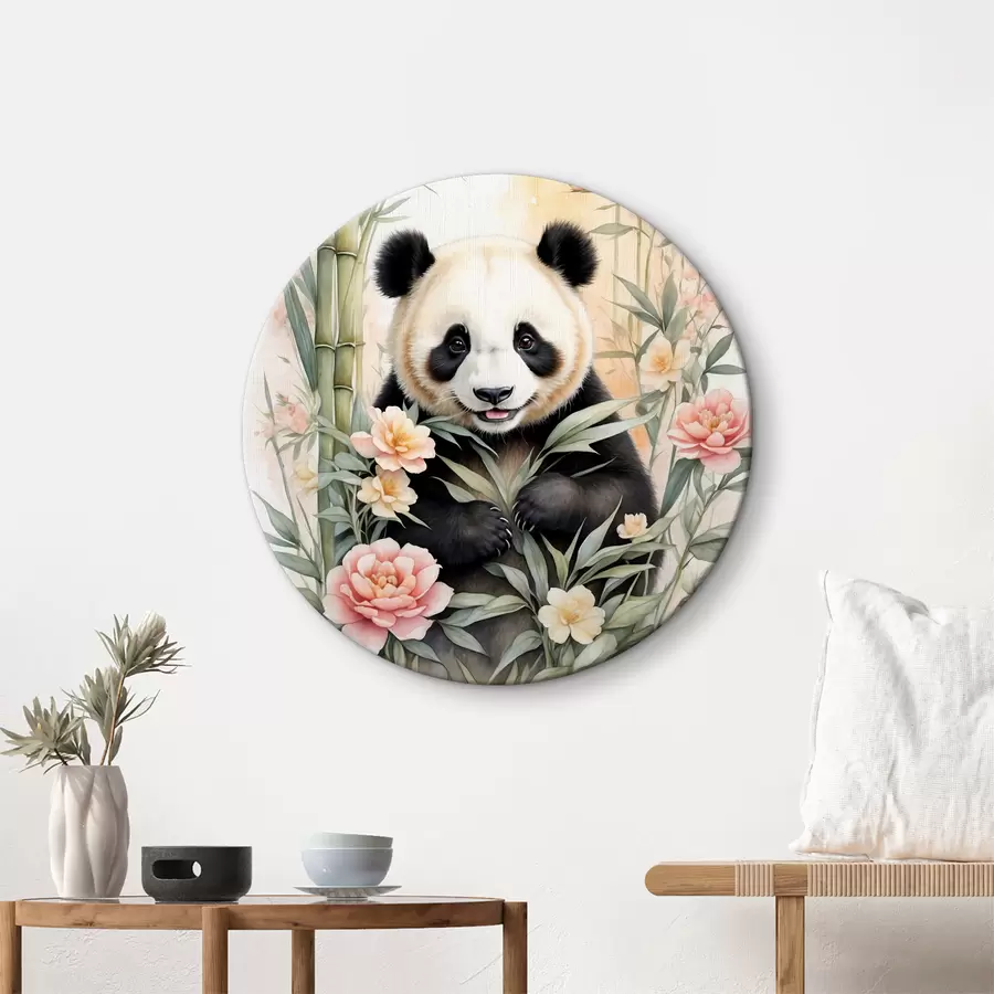 murales de pared Panda con flores y bambú r40125