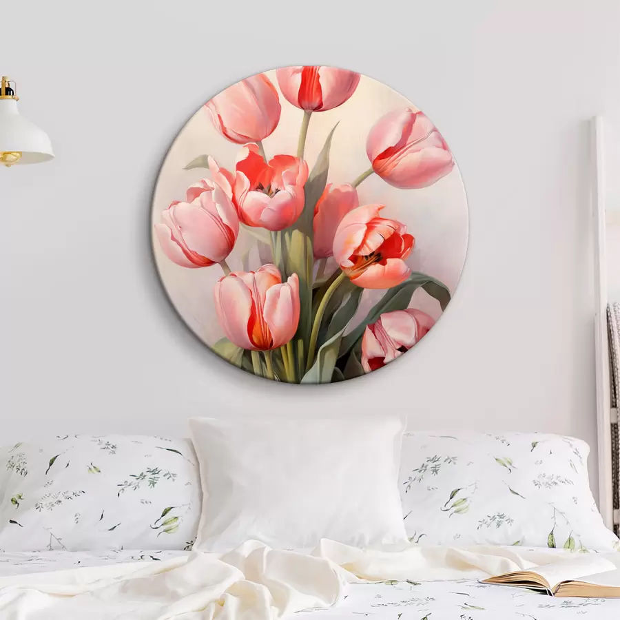 murales de pared Tulipanes rojos rosados sobre pintura al óleo clara r39832