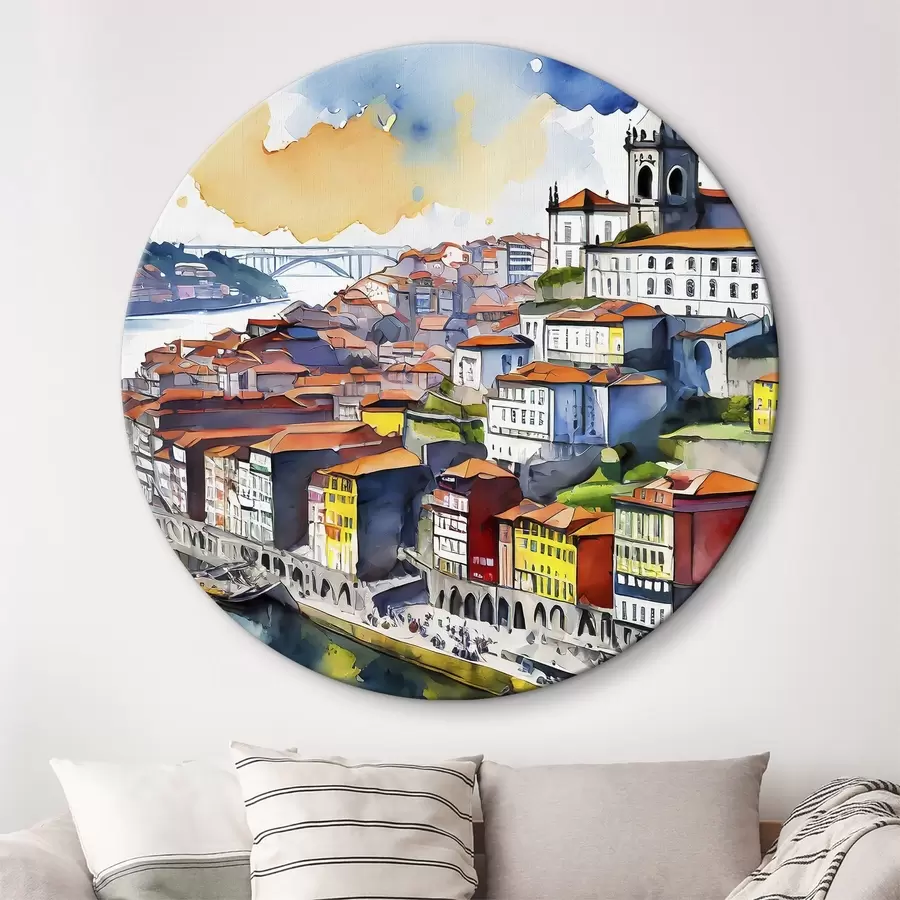 murales de pared Acuarela de la ciudad de Oporto, Portugal, dibujo arquitectónico r36680