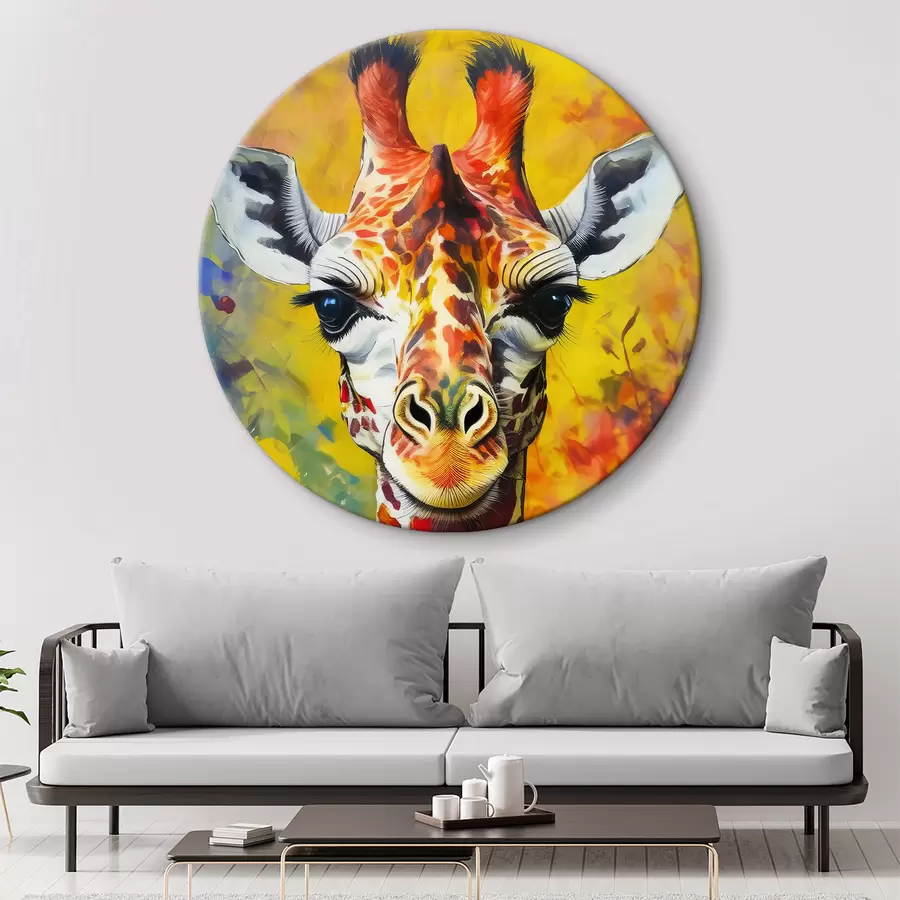 murales de pared retrato de una jirafa con traje sobre un fondo amarillo r38606