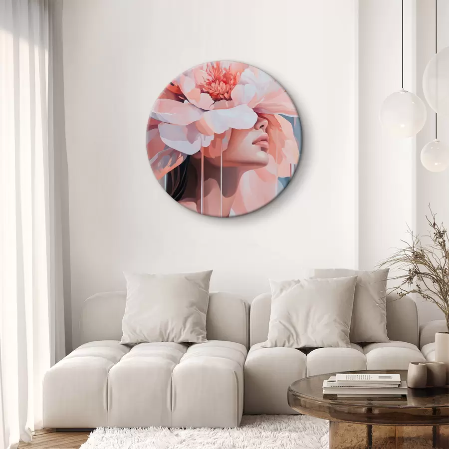 murales de pared Retrato de una mujer con una gran flor rosa en la cabeza r40430