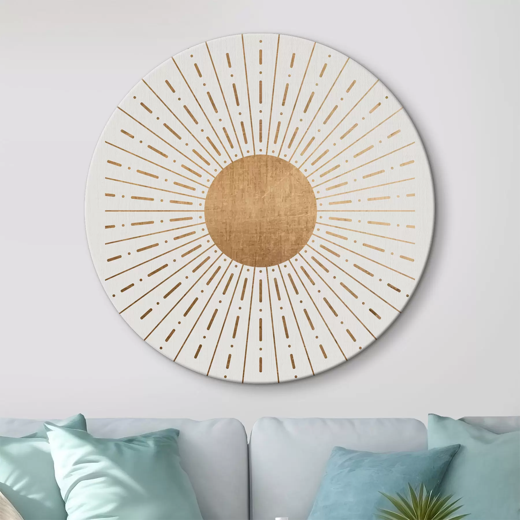 murales de pared Radiant Sunburst con centro circular texturizado r35879